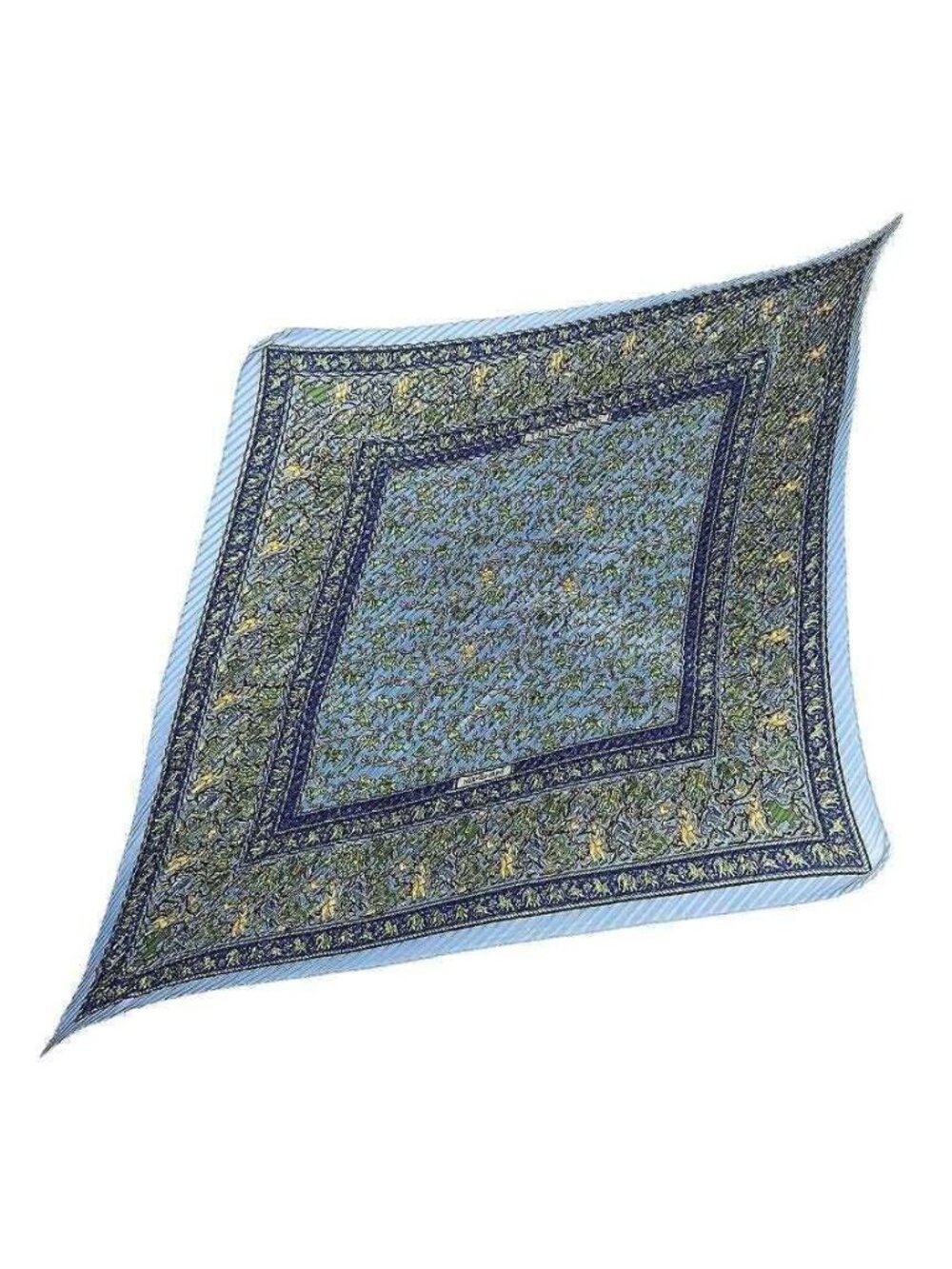 Hermes Pleated Scarf Carre 90 Chasse en Inde Indian Hunting Silk Blue
